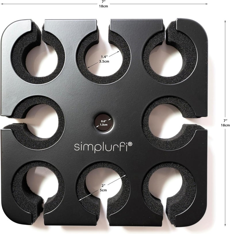 Simplurfi Multi Microphone Holder with desktop Mic Stand - Square Tray Attachment holds up to 8 mics On Stage Organizer and Display - 8 Anti-roll Rings Included - Image 5